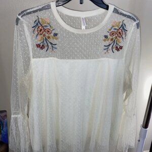 Flowy lace top with floral embroidery